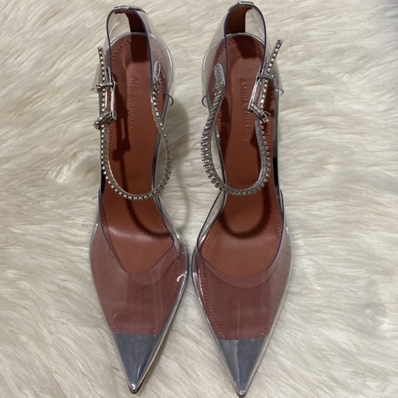 New Amina Muaddi Ursina Crystal pointed toe‎ clear pump size 40EU - Picture 14 of 15